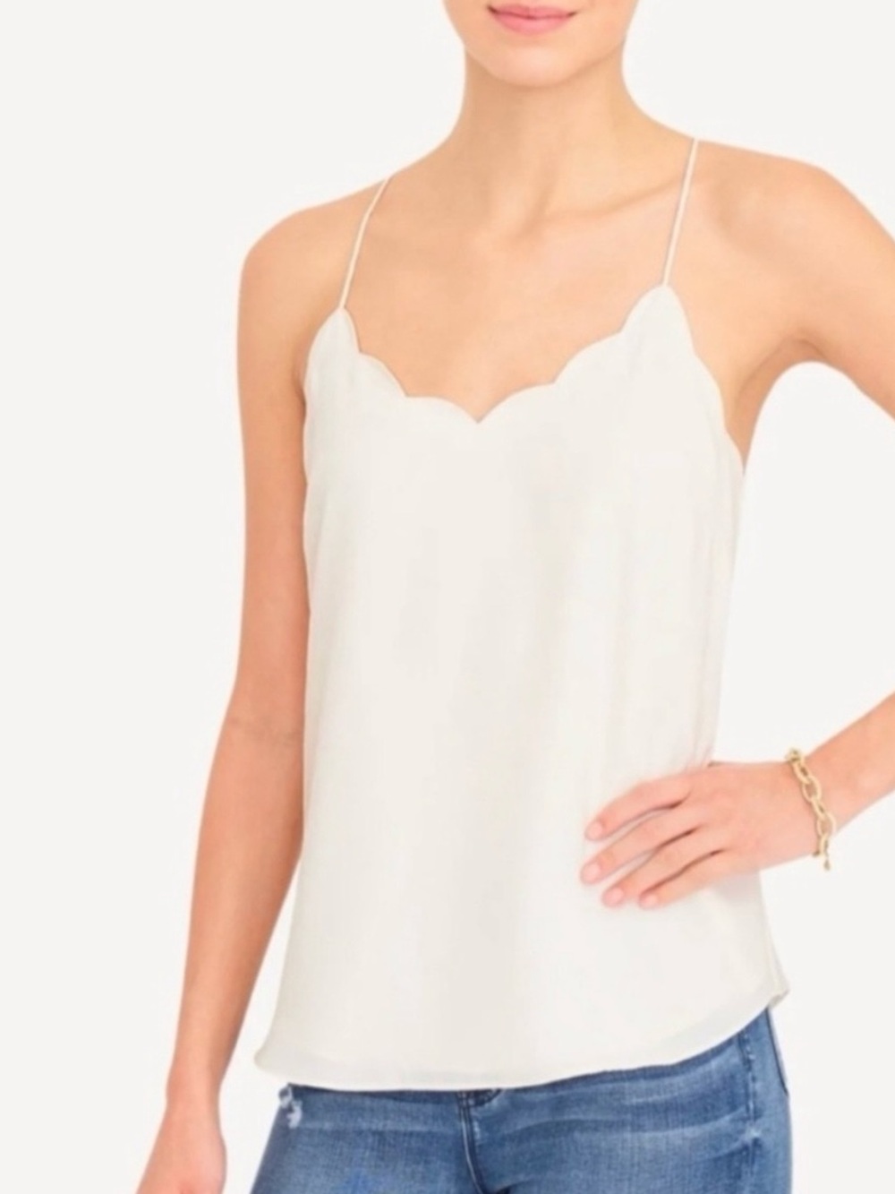 J. Crew Factory Cream Scallop V-Neck Crepe Lined Cami Size 2